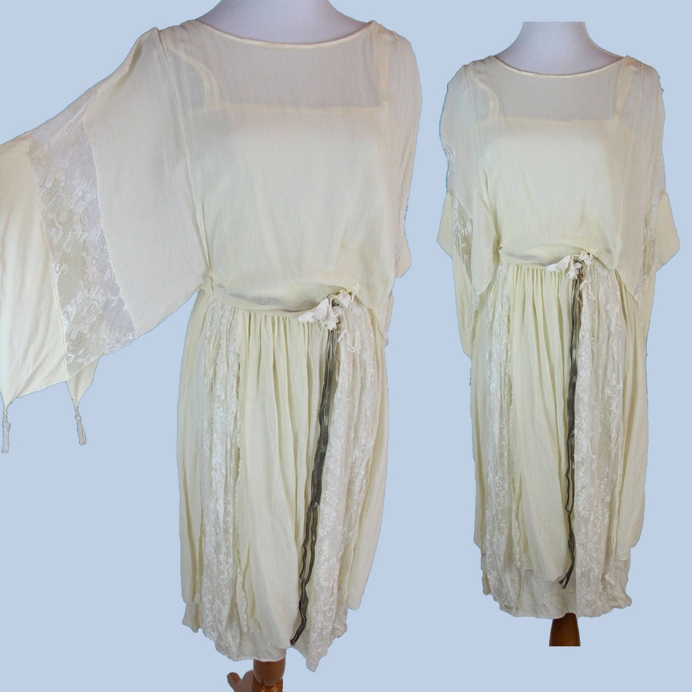 1920s Vintage Silk Lace Dress, White Party Wedding, Size XS/S‎